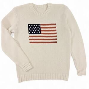 John Galt Brandy Melville Cream Ivory Cotton American Flag Sweater USA OS Preppy